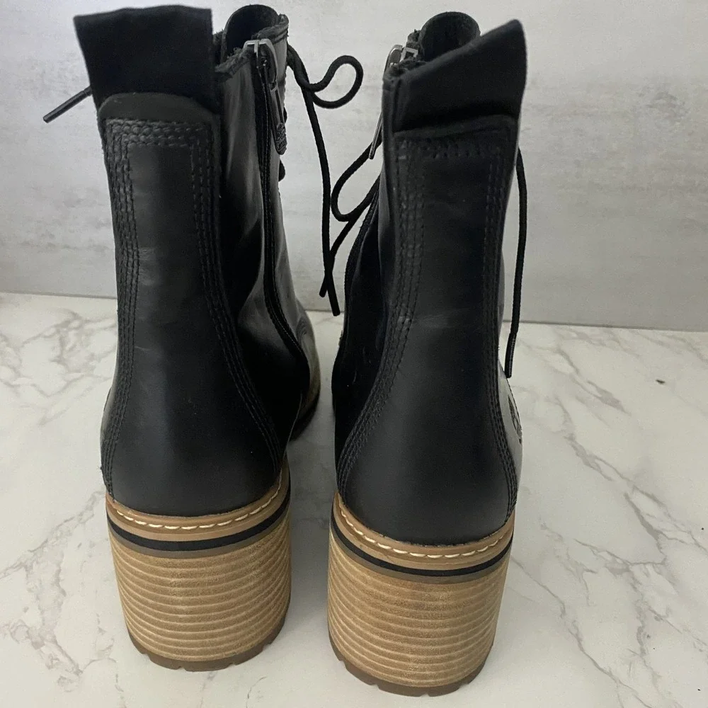 Timberland Sienna High Lace-Up Waterproof Boots Sz 10 Black Leather Heeled - Picture 9 of 15
